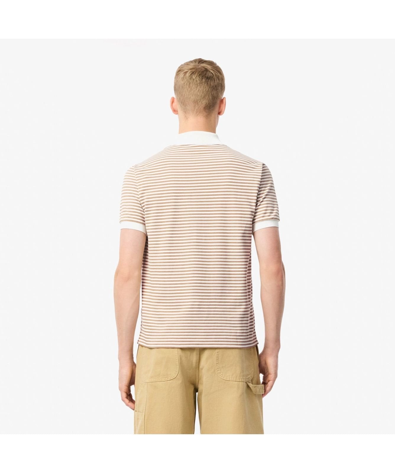 Lacoste – Camisa Polo L.12.12 Petit Piqué a Rayas Classic Fit para Hombre – Blanco y Dorado