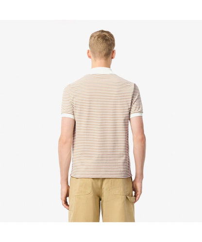 Lacoste – Camisa Polo L.12.12 Petit Piqué a Rayas Classic Fit para Hombre – Blanco y Dorado
