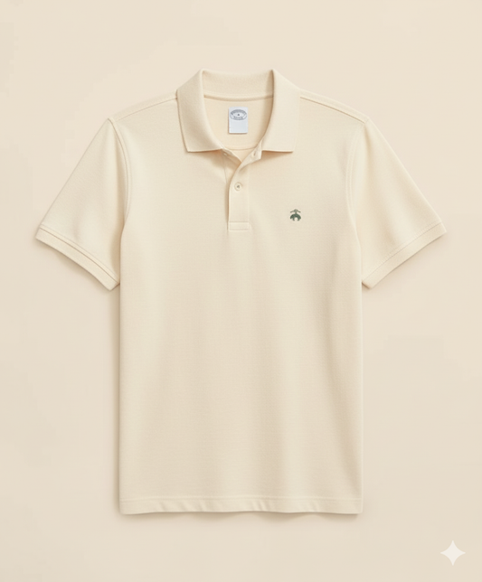 Brooks Brothers – Camisa Polo Piqué de Manga Corta con Logo – Crema